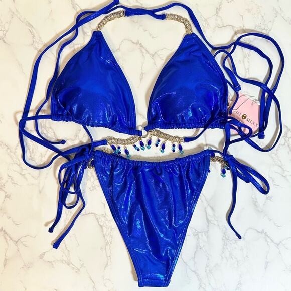 MODA MINX MAGIC IN MAKO WRAP TRIANGLE XL & RUCHED TIE SIDE BIKINI BOTTOMS L $79 - Picture 13 of 14